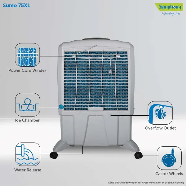 Symphony Sumo 75 XL Powerful Desert Air Cooler 75-litres (Grey)