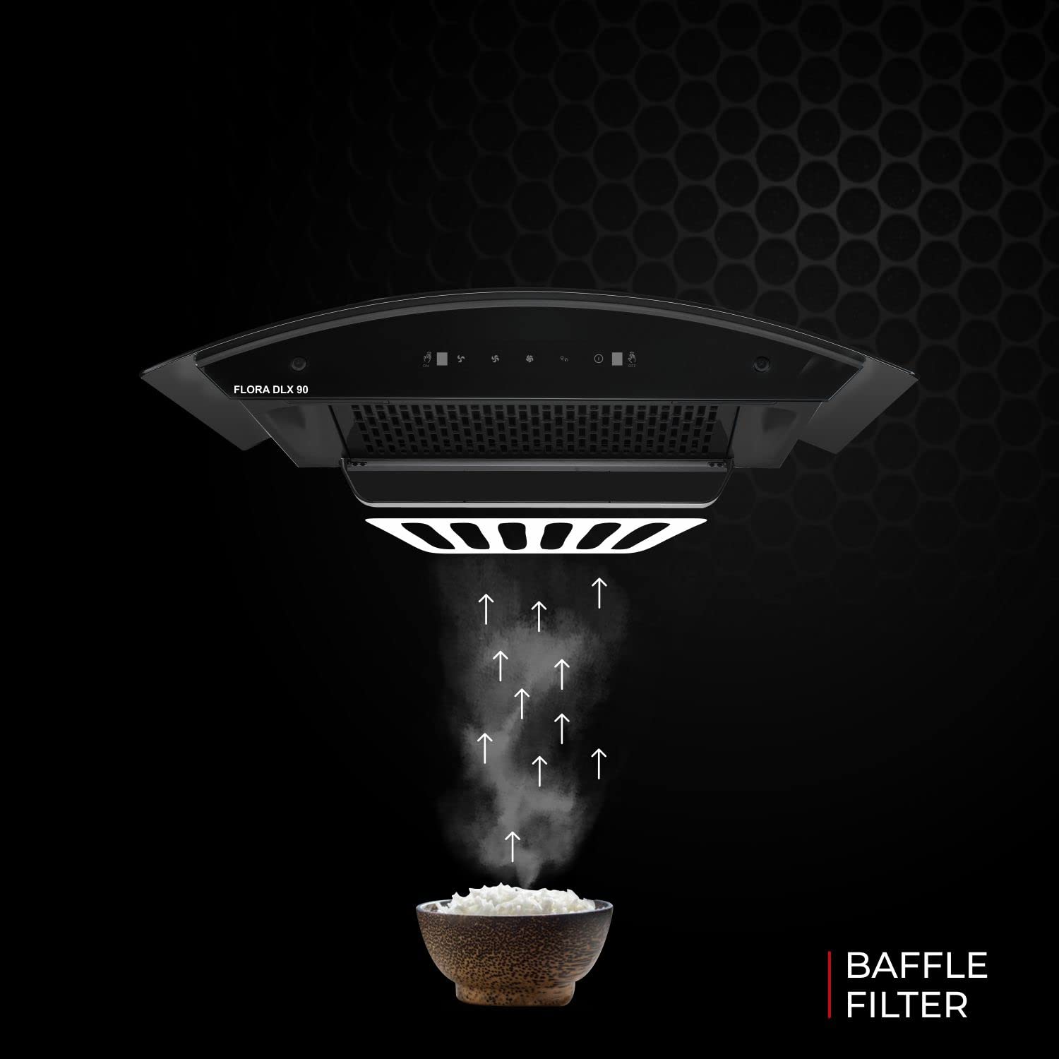 Kutchina Flora Dlx 90 a chimni for kitchen and a chimney with 90 cm autoclean technology with 1200 suction capacity & multi speed wave sensor technology best suited as kitchen chimney for home.