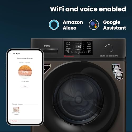 IFB 8 Kg 5 Star Powered by AI with 9 Swirl Wash, Wi-Fi, Fully Automatic Front Load Washing Machine (Senator MBN 8012, Steam Refresh Program with Eco Inverter, Mocha)