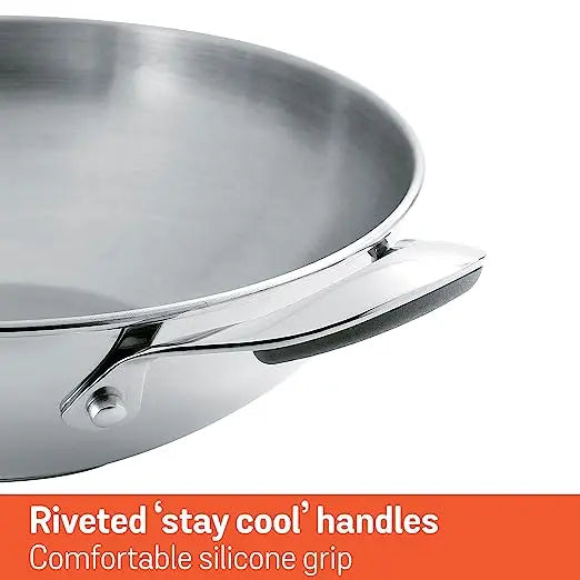 Meyer Select Stainless Steel Kadhai with Glass Lid Gas and Induction Compatible 70651 24cm Silver