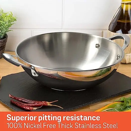 Meyer Select Stainless Steel Kadhai with Glass Lid Gas and Induction Compatible 70651 24cm Silver