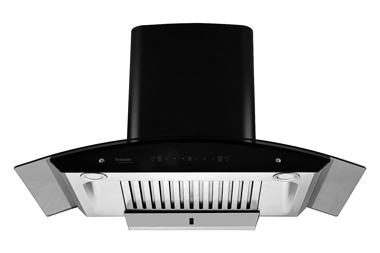 Hindware Nevio Plus 90cm 1200 m³/hr* SS Baffle Filter Wall Mounted Chimney for Kitchen With Classic Look, Touch Control and Auto Clean Technology (Black)