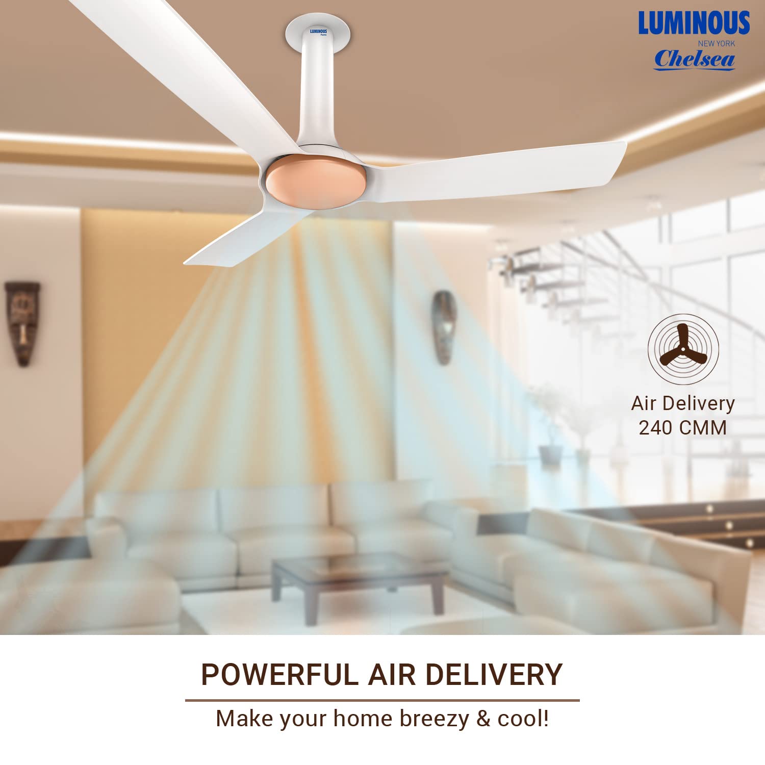 Luminous New York Chelsea 1200MM 3-Star Ceiling Fan Alice White