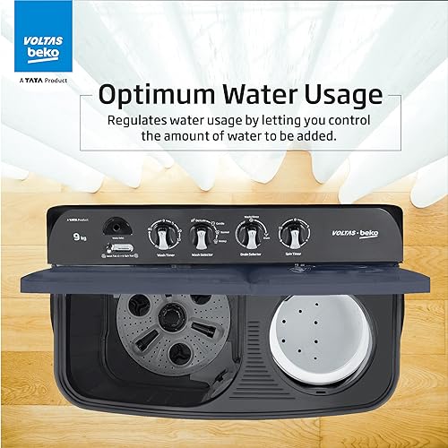 Voltas beko, A Tata Product 9 kg 5 Star Semi-Automatic Twin Tub Top Load Washing Machine, (WTT90UDX/BKGR4KPTD, Black, 2023 Model, Special Pulsator wash Method)