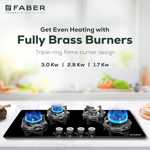 Faber 90cm 4 Burner Hob|Auto Electric|Built-In or Hobtop|Flame Failure Device|Cast Iron Pan Support|Glass Matt Finish|Metal Knobs|Warranty 5 Years on Glass and Valves|HOB EXPERIA HT904 ALU AI