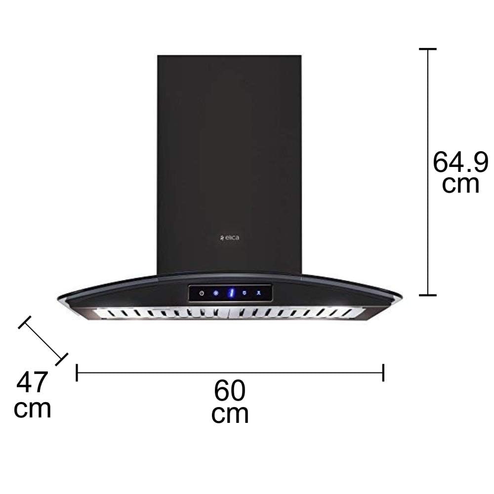 Elica Chimney with Life time Warranty (Glace Trim LTW 60 TC 3V Power Plus LED, Black)