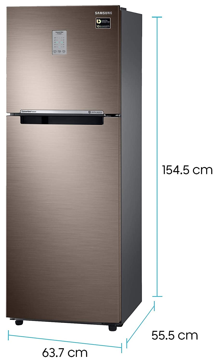 Samsung 253 L 2 Star Inverter Frost-Free Double Door Refrigerator (RT28T3722DX/NL, Luxe Brown, Convertible, 2022 Model)