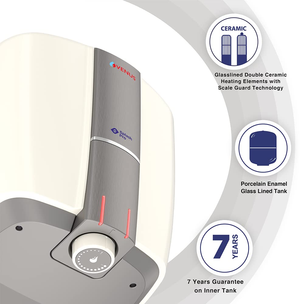 Venus Splash Pro Storage Water Heater (10 Litre, Ivory/Smokey Grey)