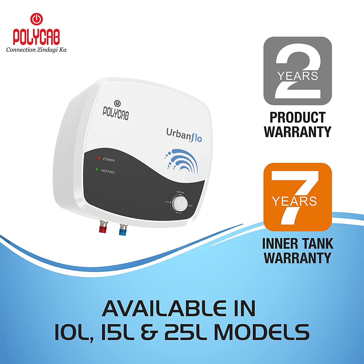 Polycab Urbanflo 15 L Storage Water Heater (Geyser 15 litres), (White Grey),2 Yr Warranty