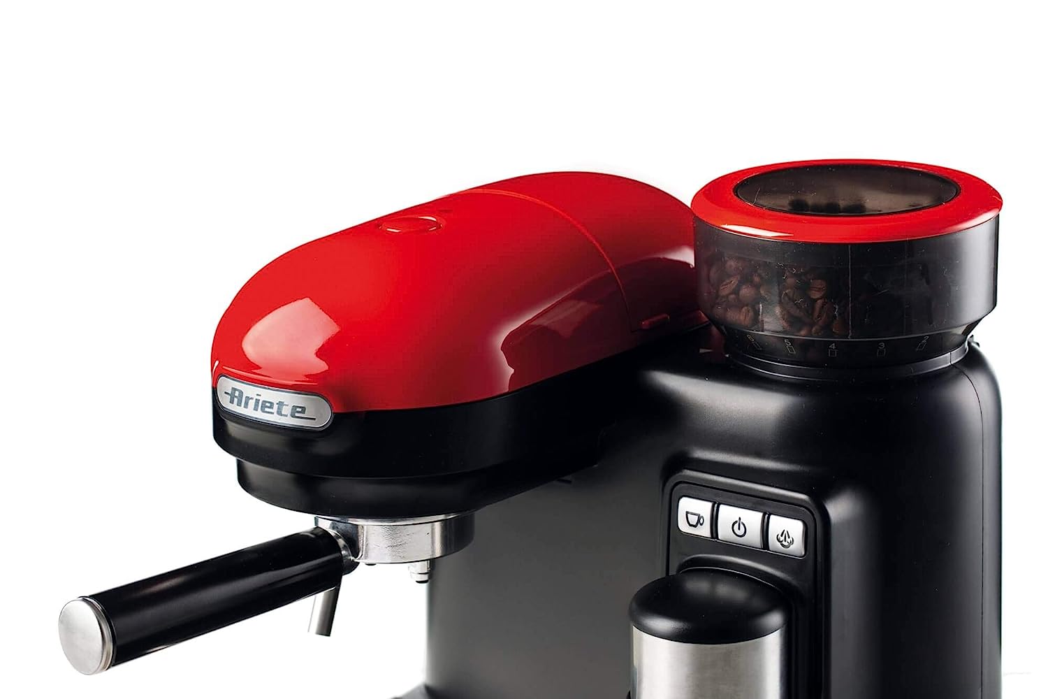 Ariete 1318 Espresso machine with integrated grinder Modern, For coffee beans and powder, Cappuccinatore latte, Filter 1 and 2 cups, 1080 W, 800 cubic_centimeters, 15, Red