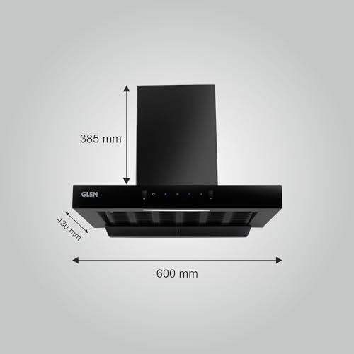 GLEN 60 cm 1200 m3/hr Auto-Clean Filterless Kitchen Chimney (Hood Anya,Touch+Motion Sensor Controls,Black)