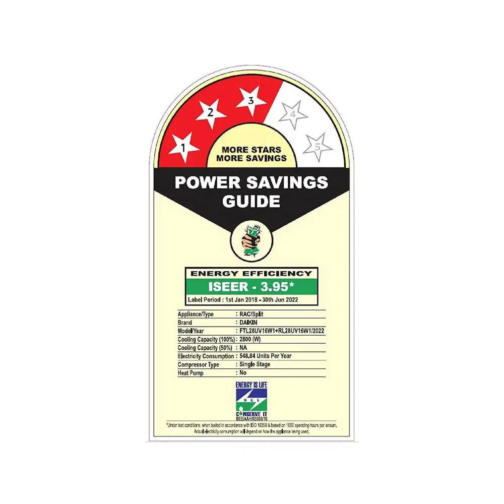 Daikin Split Ac FTL28UV16 0.8 Ton 3 Star White