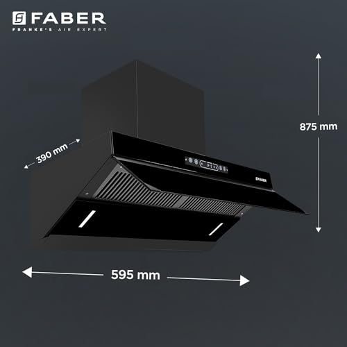 Faber 60cm 1500m³/hr Autoclean Kitchen Chimney|Digital Display|Filterless|Slant Body|T-Shape Panel|Touch+Gesture|12Yr on Motor,5Yr Comprehensive Warranty by Faber|Hood Alpine FL HC BK 60, Mat