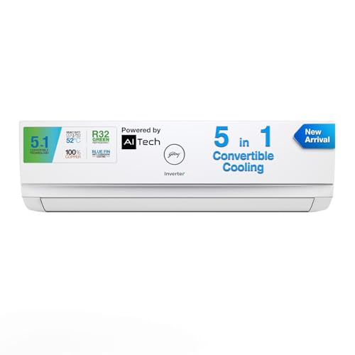 Godrej 1.5 Ton 3 Star, 5-in-1 Convertible Cooling, Inverter Split AC (Copper, Heavy-Duty Cooling at 52 Deg Celcius, 2023 Model, AC 1.5T EI 18TINV3R32 WWD, White)