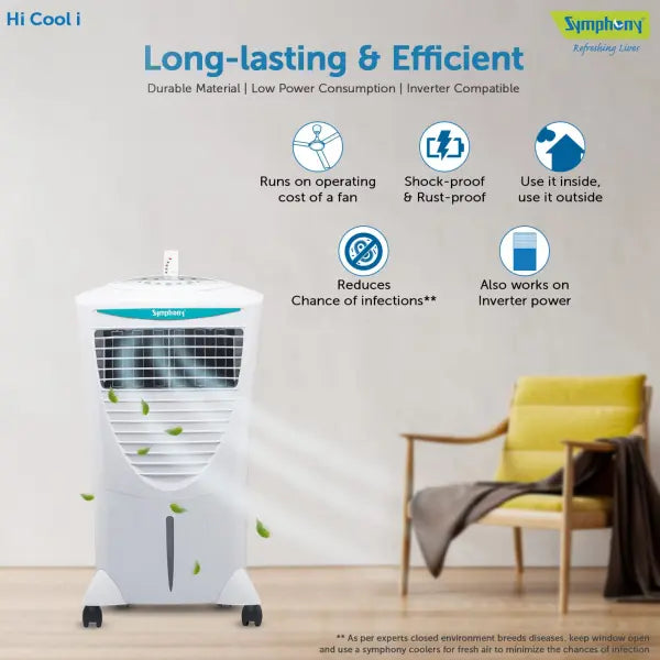 Symphony HiCool-i Modern Personal Room Air Cooler 31-litres, with Remote, Honeycomb Pad (White)