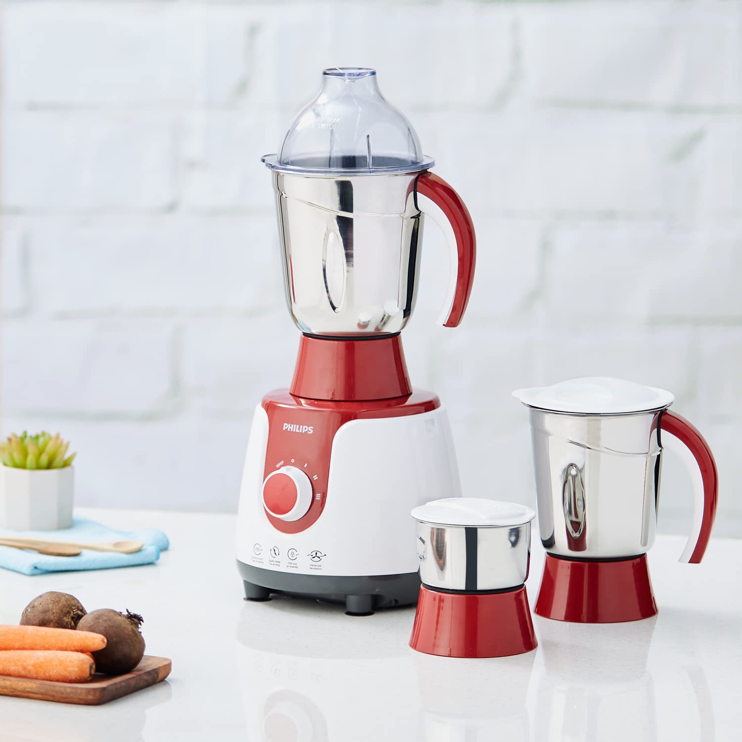 Philips HL7720/00 750 W Mixer Grinder (Red, White, 3 Jars)
