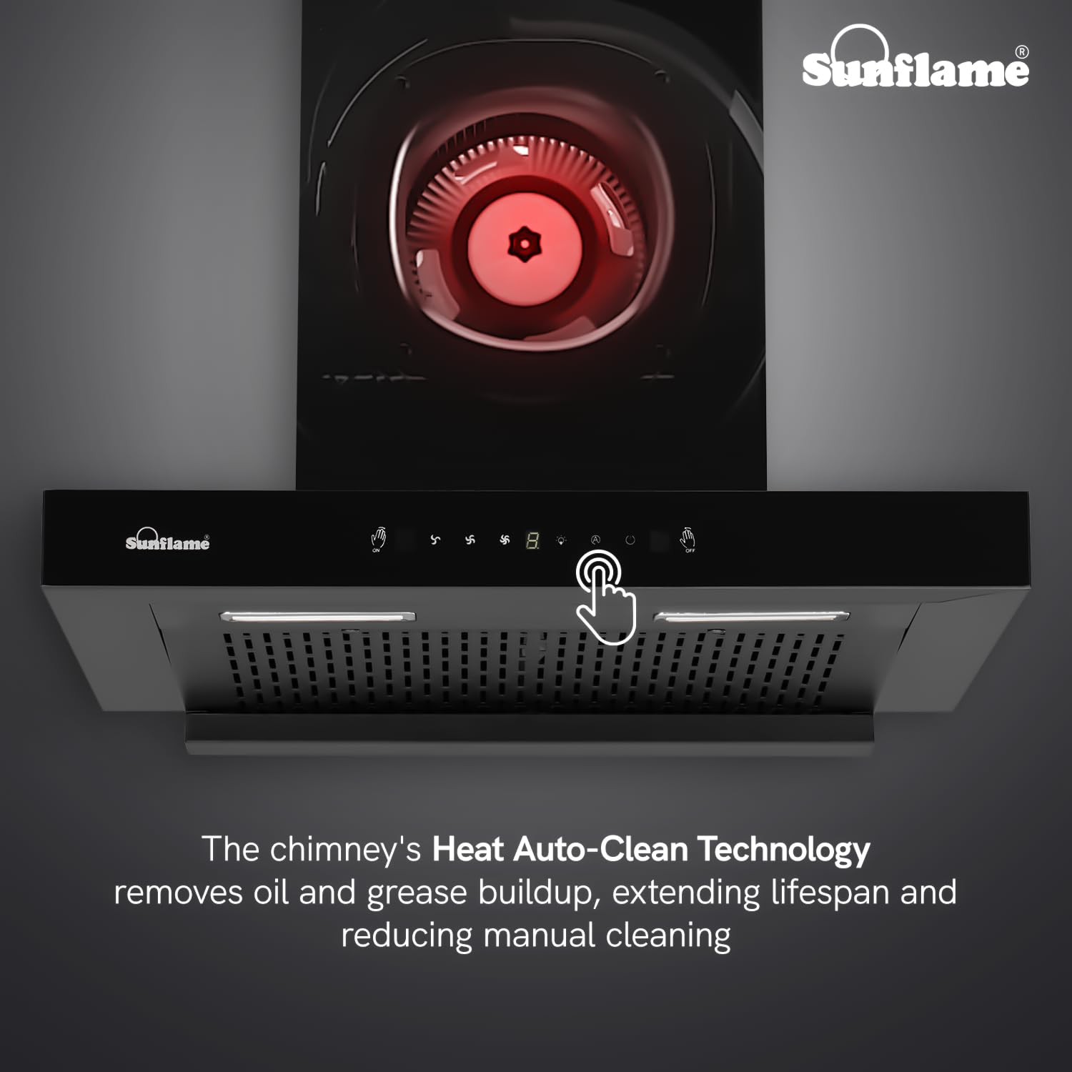 Sunflame Glanza High Efficiency Filterless 60cm Chimney | 1250 m³/h Suction Capacity | 1-Year Product and 5-Year Motor coverage | Heat Auto-Clean | Touch Panel and Gesture Control
