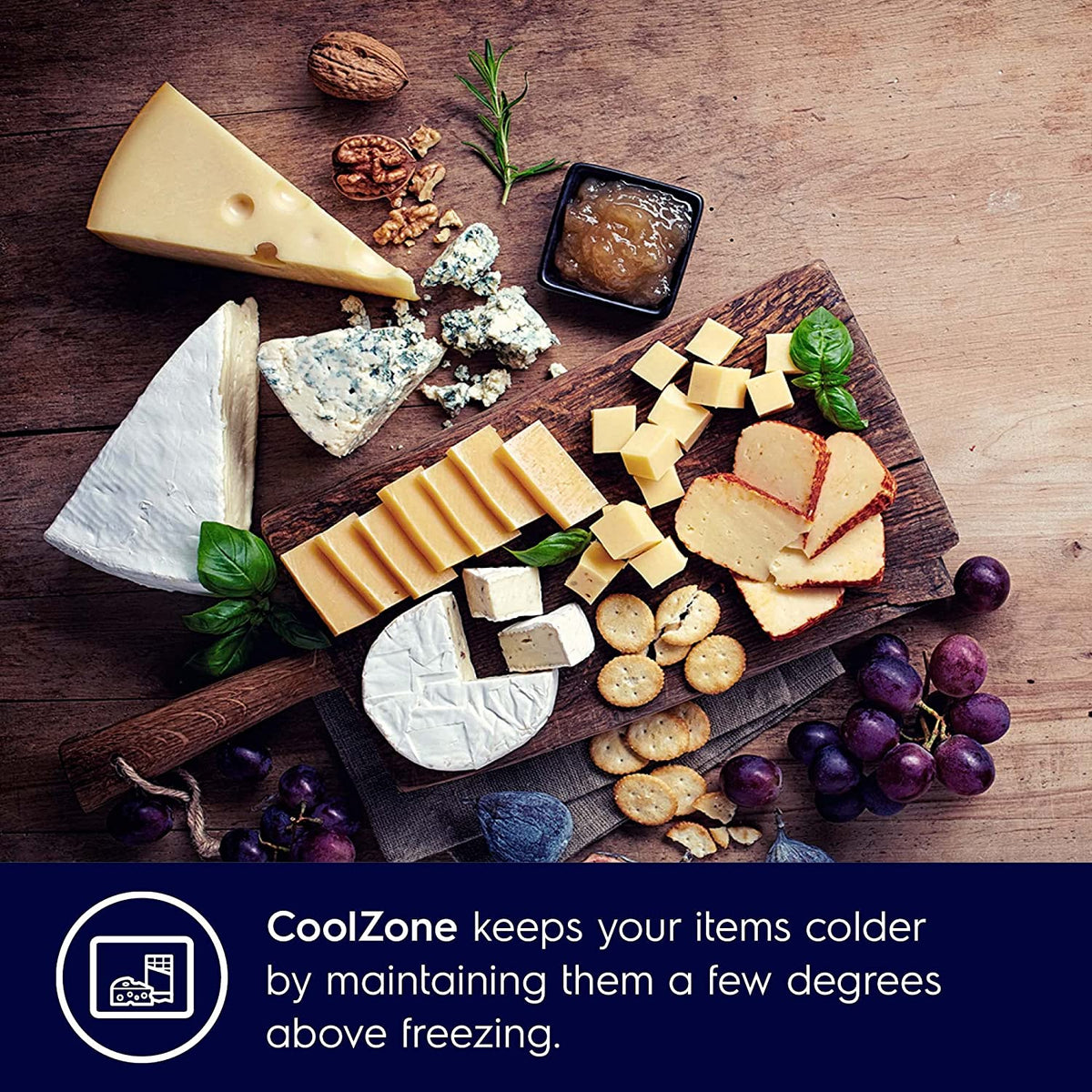 Electrolux ETE5700C CoolZone graphic with a cheese board