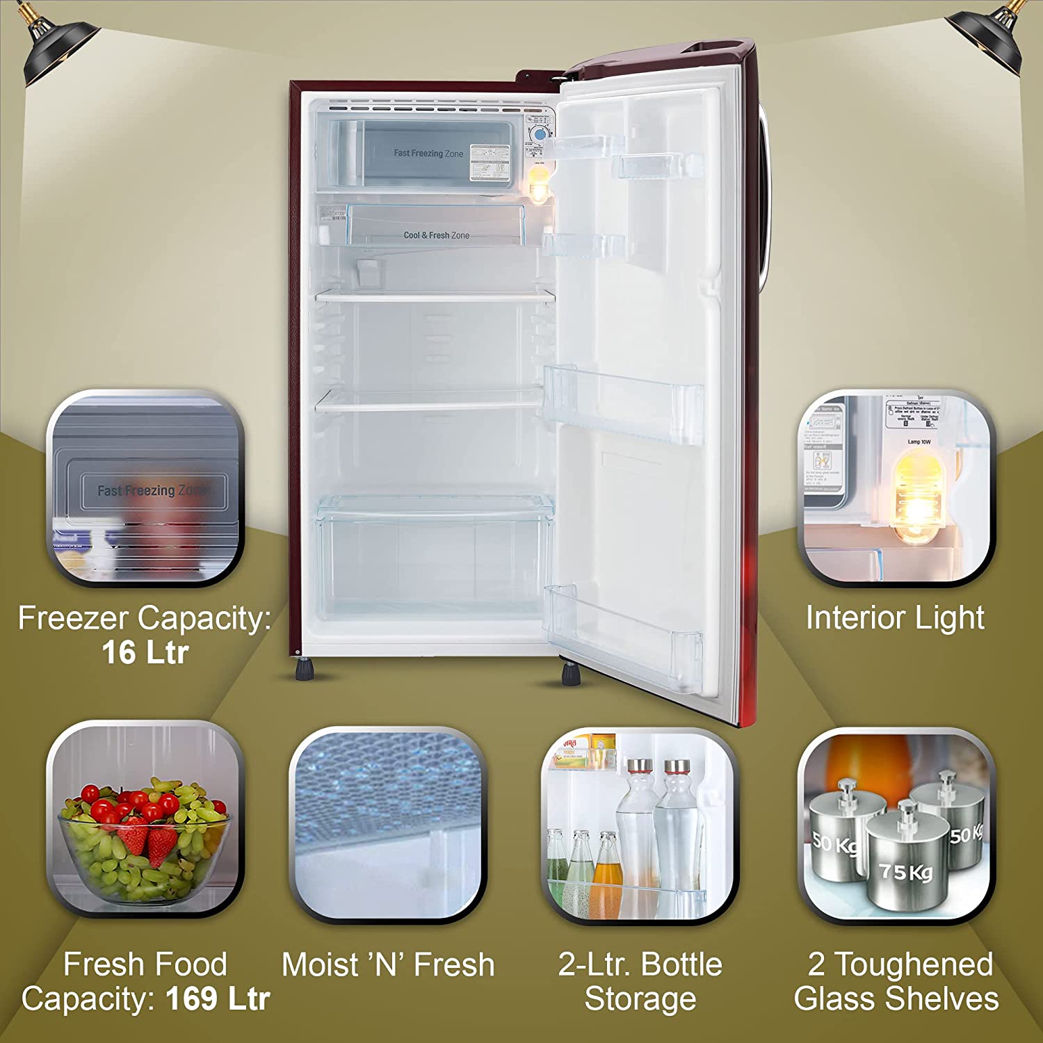 LG 185 L 3 Star Direct-Cool Single Door Refrigerator (GL-B201ASCD, Scarlet Charm, Moist 'N' Fresh)