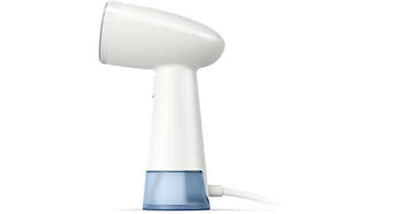 Side view of the Philips STH1000/10 handheld garment steamer showing the steam head, handle and cord