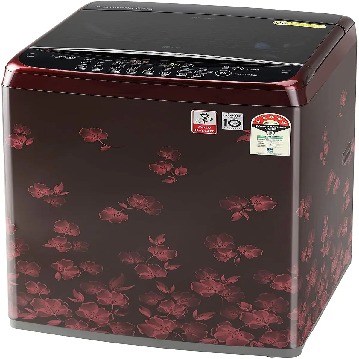 LG 6.5 Kg 5 Star Smart Inverter Fully-Automatic Top Loading Washing Machine (T65SJDR1Z, Red Floral Pattern, Punch+3)