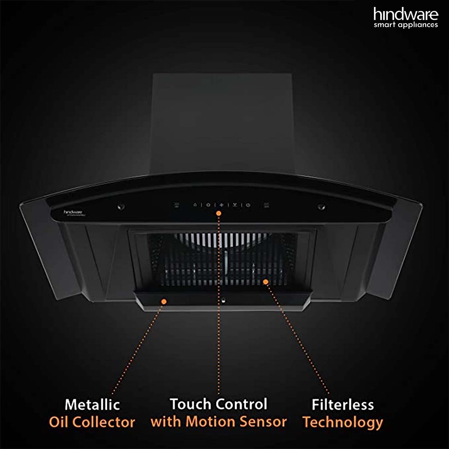 Hindware Nadia 60 cm 1200 m/hr Filterless Auto-Clean Kitchen Chimney with MS and Touch Control (Black, C100220)