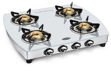 Padmini Four Burner Glass Top Gas Stove (CS-4GT White Curve)