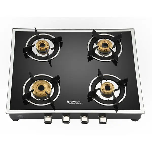 Hindware Gas Stove VEGO 4 Brass Burner Manual Ignition Black