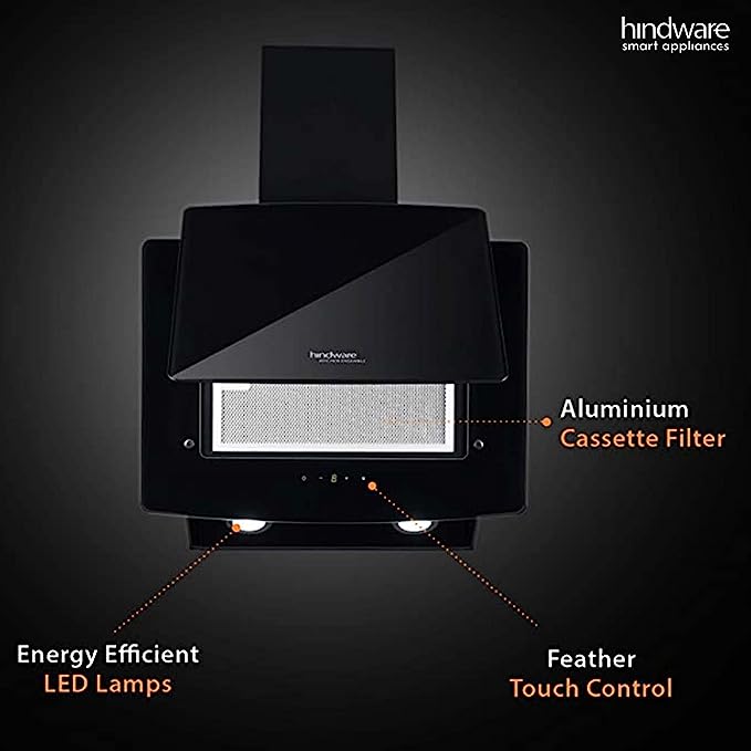 Hindware Wall and Ceiling Mounted Auto Clean 60 cm 1000 m3/h Black Chimney ( KYRA BLK 60 )