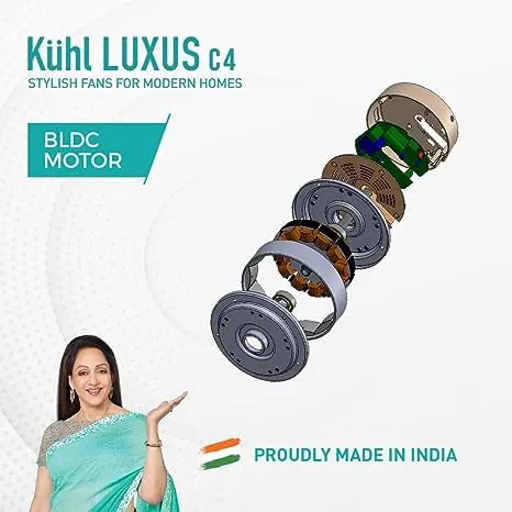KUHL Stylish Fan Luxus C4 Teakwood| 5 Star Rated| BLDC Technology| Low Power 38W| High Air Flow|Low Noise| 4 Aerodynamic ABS Blades| Night & Down Light|Operate on Remote - Mobile - Alexa|Reverse Mode