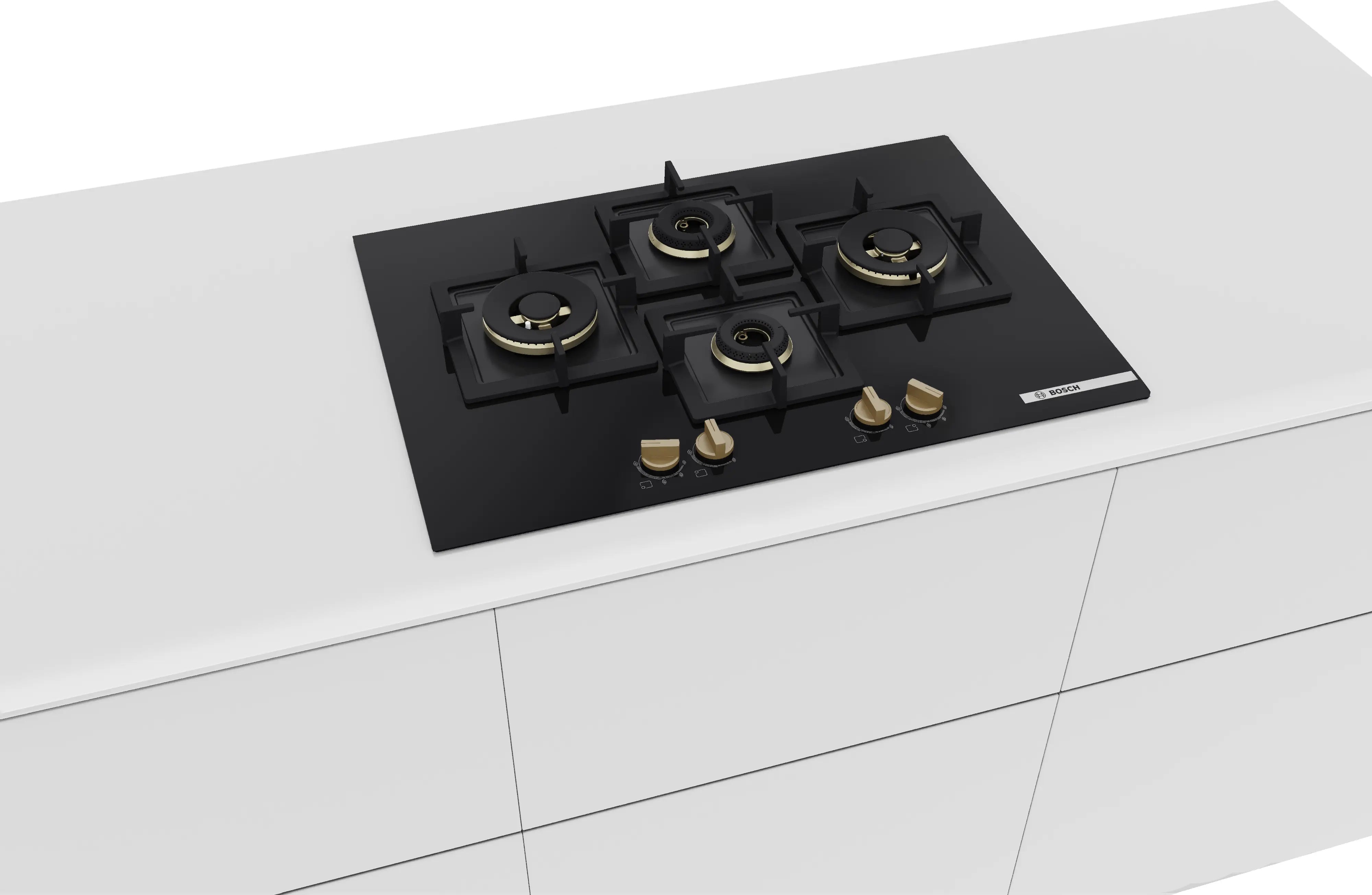 BOSCH PNI7B6G20I Automatic Glass Hob 4 Brass BURNER Triple Ring Black 75 CM