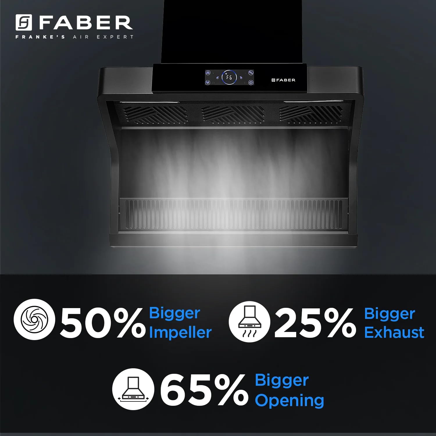 Faber 75 cm 1500 m³/hr angular Kitchen Chimney (HOOD COSMIC FL HC BK 90, Filterless technology, Touch Control, Black)