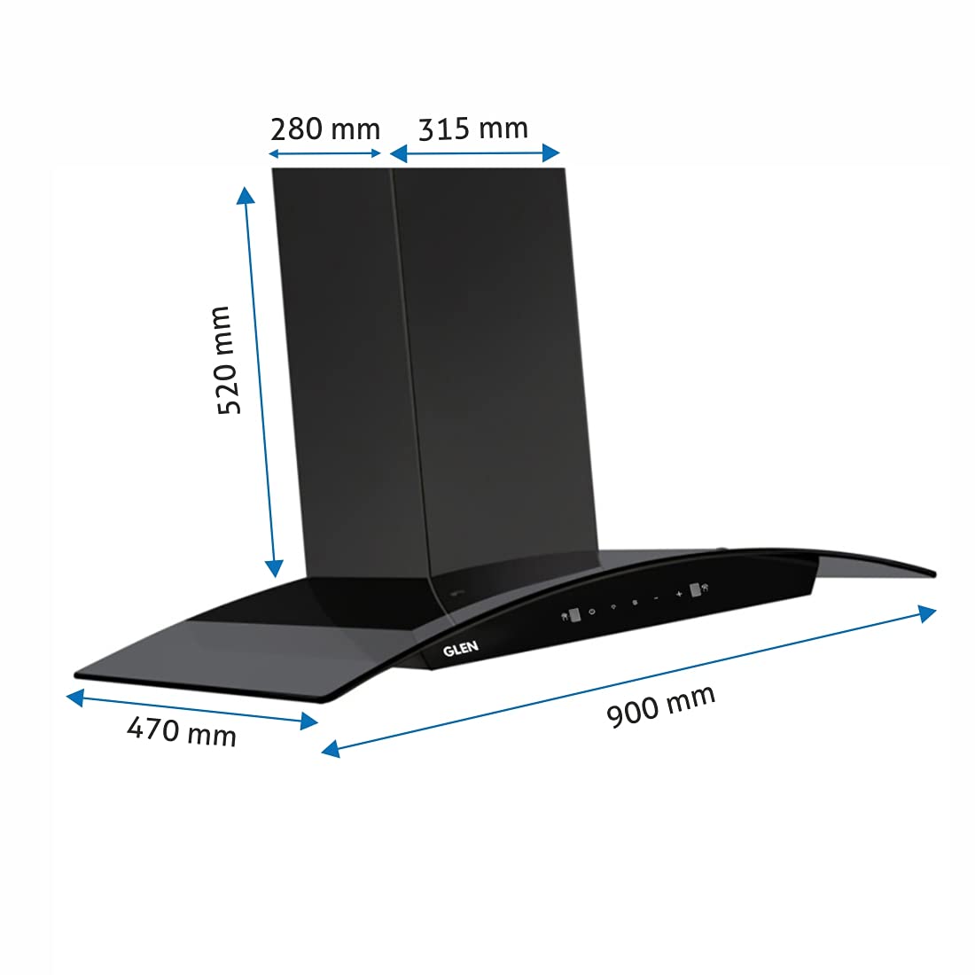 GLEN 90 cm 1200 m3/hr Auto-Clean Curved Glass Kitchen Chimney Filterless Motion Sensor Touch Controls (6060 Black)