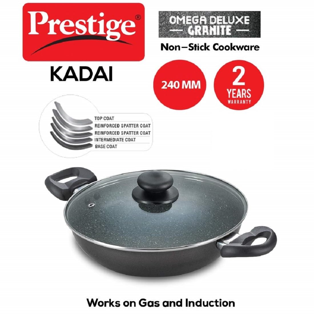 Prestige Omega Deluxe Granite Kadai, 240mm