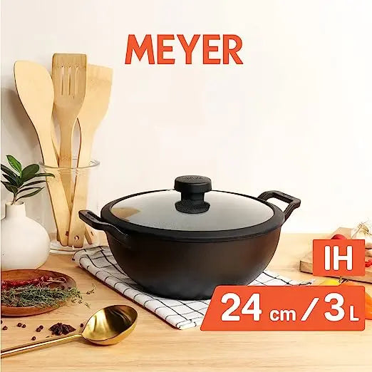 Meyer Cast Iron Deep Kadai 48188 24cm Black