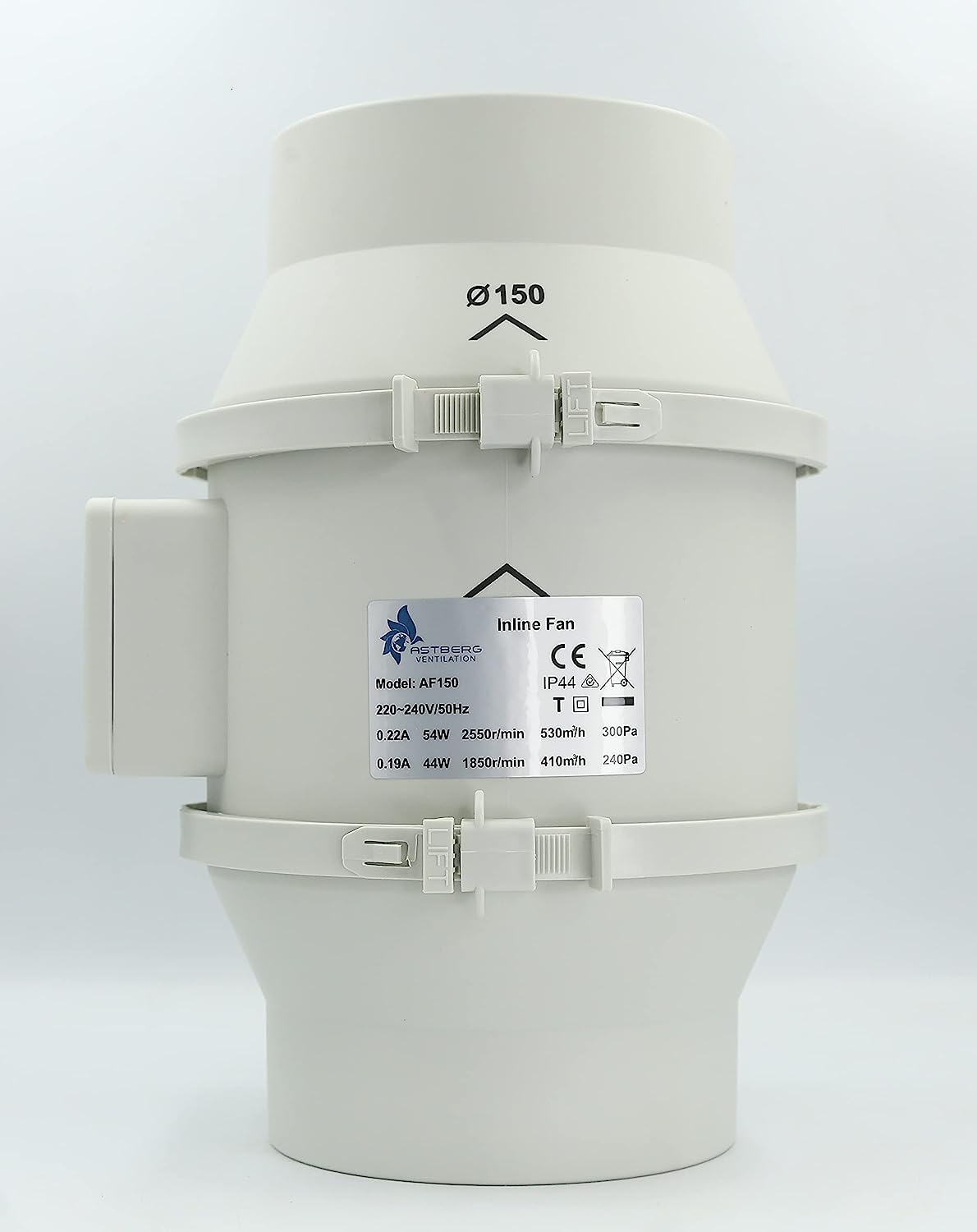 Astberg AF200 (200mm/8) (840CMH/494CFM) Silent Mix Flow/Inline Duct Fan/Duct Exhaust/Inline Exhaust/Circular Inline Fan