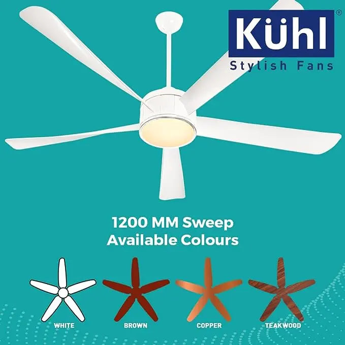 KUHL Platin D15 Stylish BLDC Fan | Low Power 30W | High Air Flow | 5 Aerodynamic ABS Blades Down Light | 1200 mm sweep | Operate on Remote-Mobile-Alexa | Reverse Mode |5 Star Rated|White
