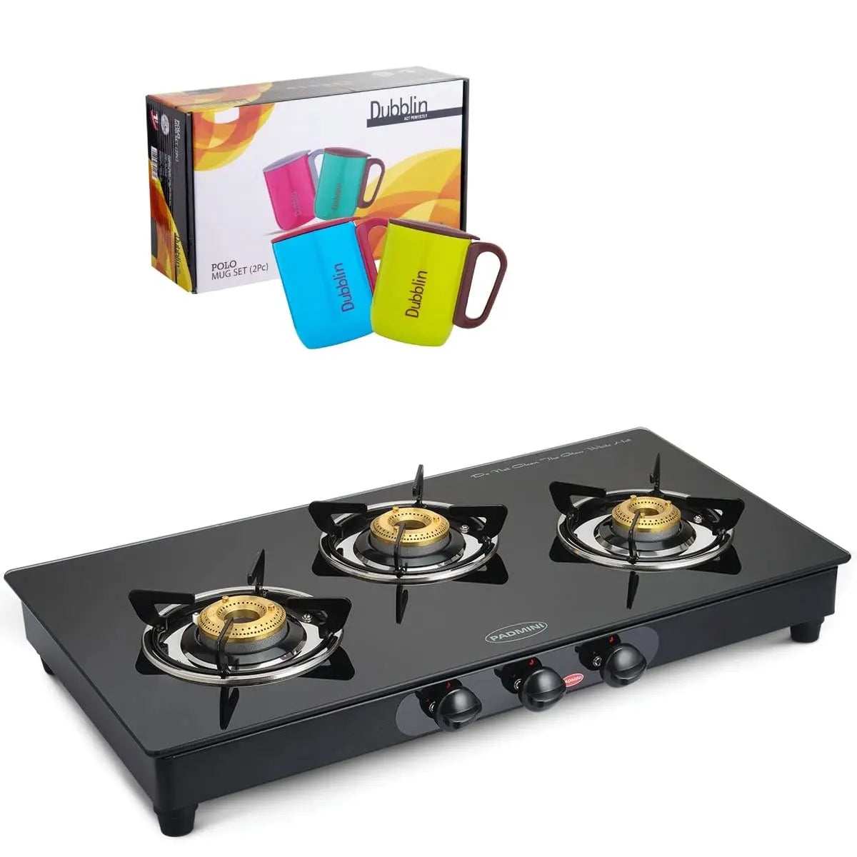 Padmini Gas Stove, 3 Burner, Black (CS-3GT Curve Auto)