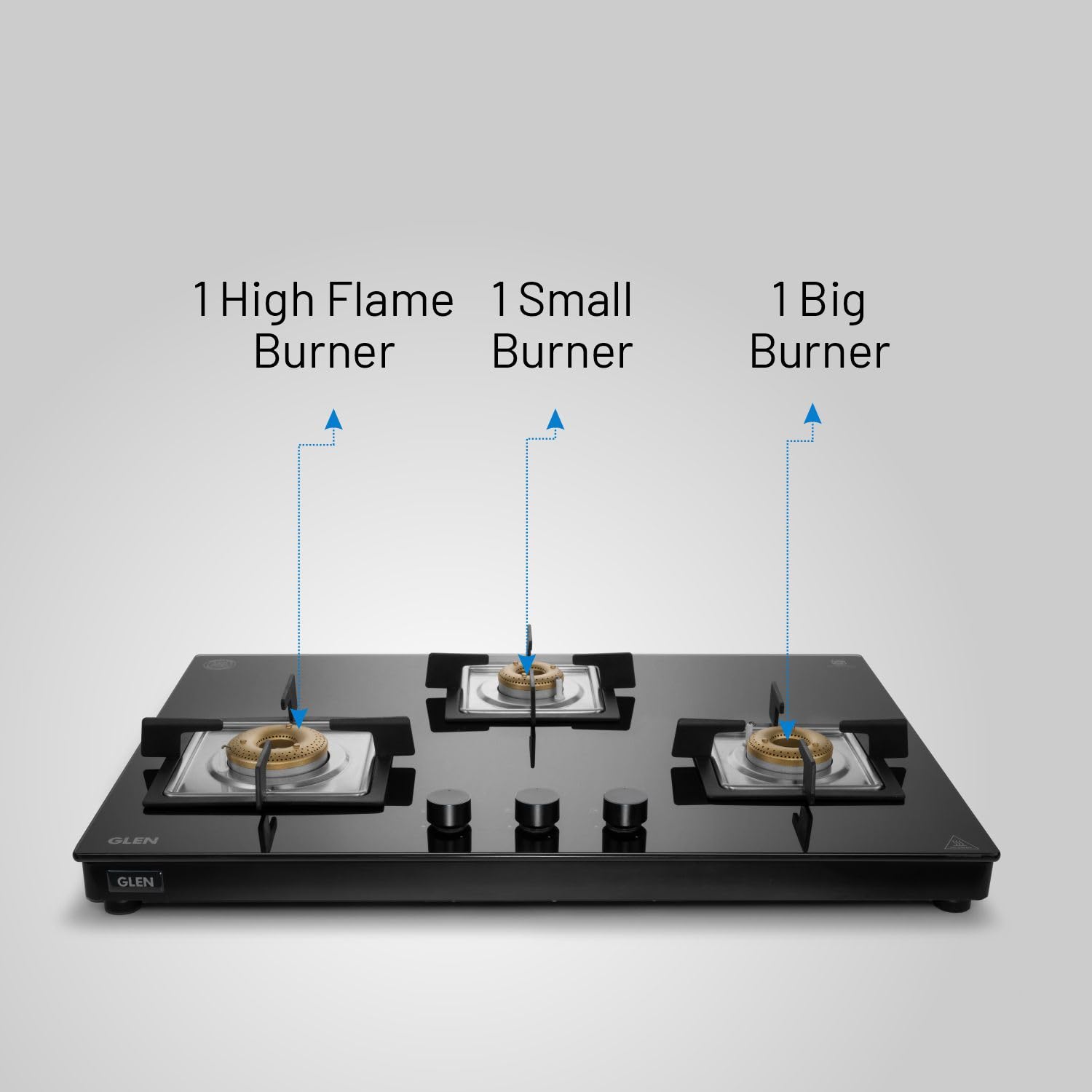 Glen 3 & 4 Burner Ultra Slim Free Standing Hob | 8 MM Toughened Glass | Black |Forged brass burners |Warranty 2 Years Standard & 5 Years Glass (4 Burner)