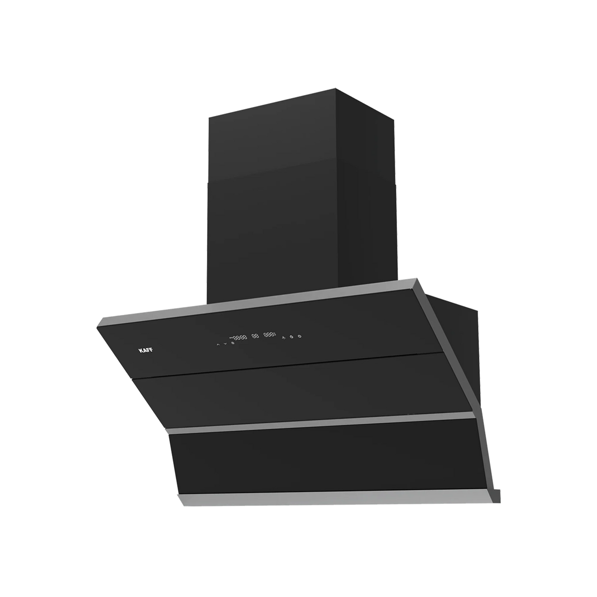 Kaff FALCON DX 90 chimney angled side view with closed black glass panel