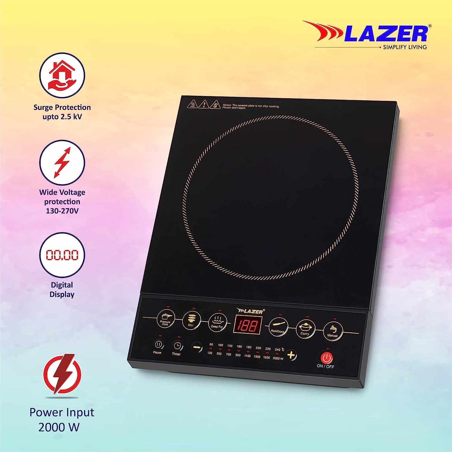 Lazer Stellar 2000 Watts Glass Induction Cooktop With Digital Display (Black)