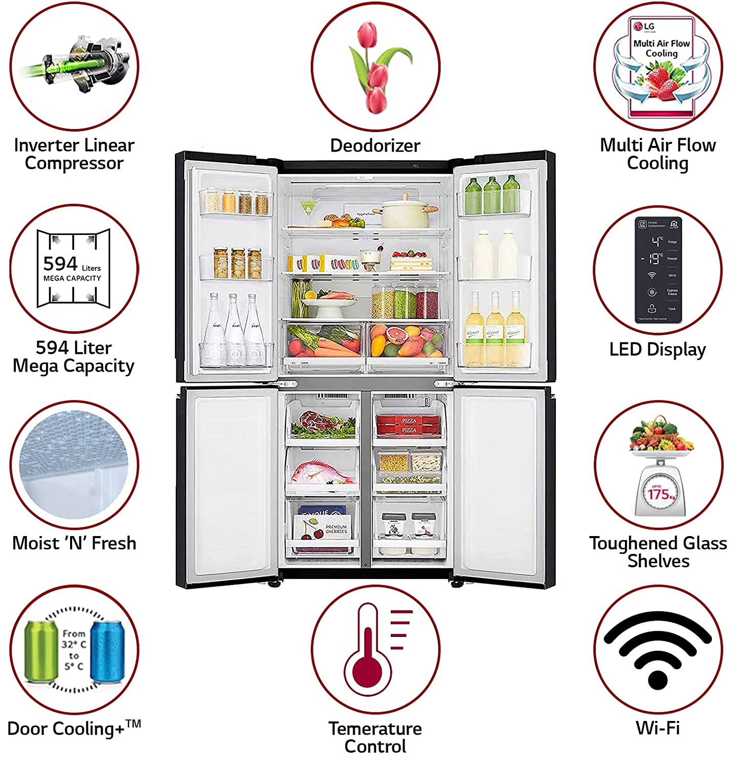 LG 594 L Frost-Free Inverter Linear Wi-Fi Side-By-Side Refrigerator (GC-B22FTQPL, Matte Black, Hygiene Fresh+ | Door Cooling+)
