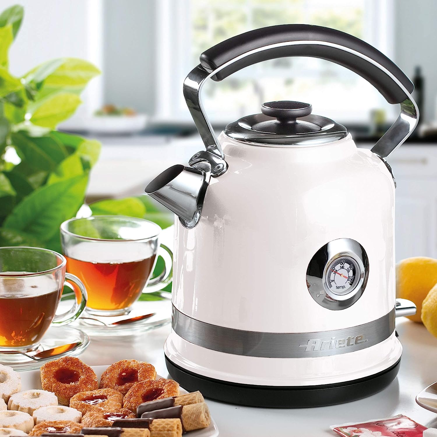 Ariete 2854B Moderna Cordless Electric Kettle, Stainless Steel Body, 1.7 Litre Capacity, White
