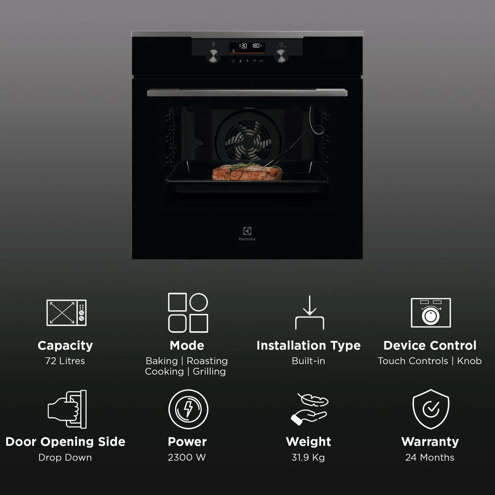 Electrolux 600 Series KODDP77H Built-in Oven: 72L, 60cm, 9 Functions, Pure Black