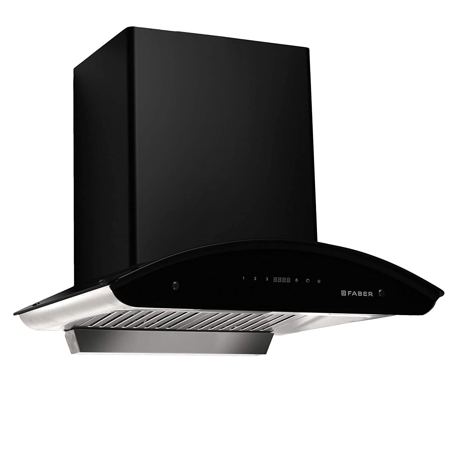 Faber 60 cm 1500 m³/hr Auto-Clean curved glass Kitchen Chimney (HOOD PRIMUS PLUS ENERGY HC SC BK 60, Baffle Filter, Touch Control, Black)