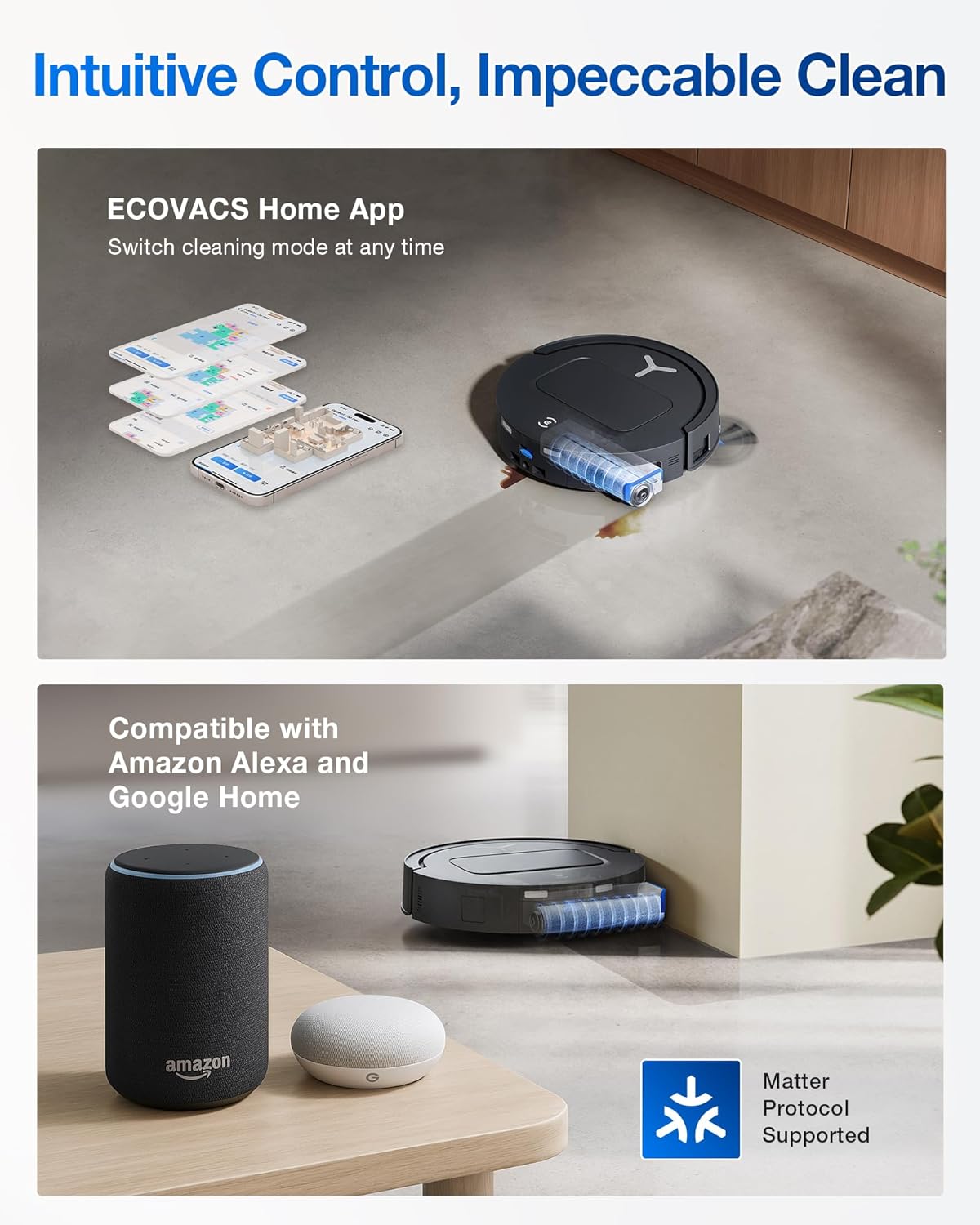 ECOVACS DEEBOT T80 Omni Robot Vacuum and Mop, 18,000Pa Suction, OZMO™ Roller, Real-Time Mop Washing