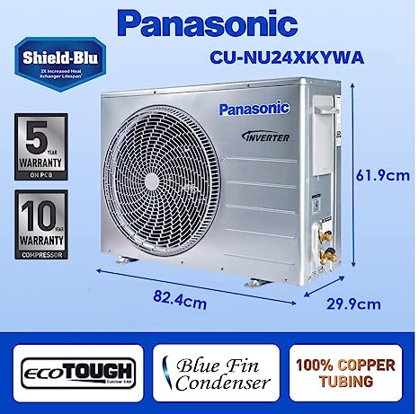 Panasonic 2 Ton 5 Star Wi-Fi Twin-Cool Inverter Split Air Conditioner (Copper, Shield Blu Anti-Corrosion Technology, PM 2.5 Air Purification, 2022 Model, CS/CU-NU24XKYWA, White)