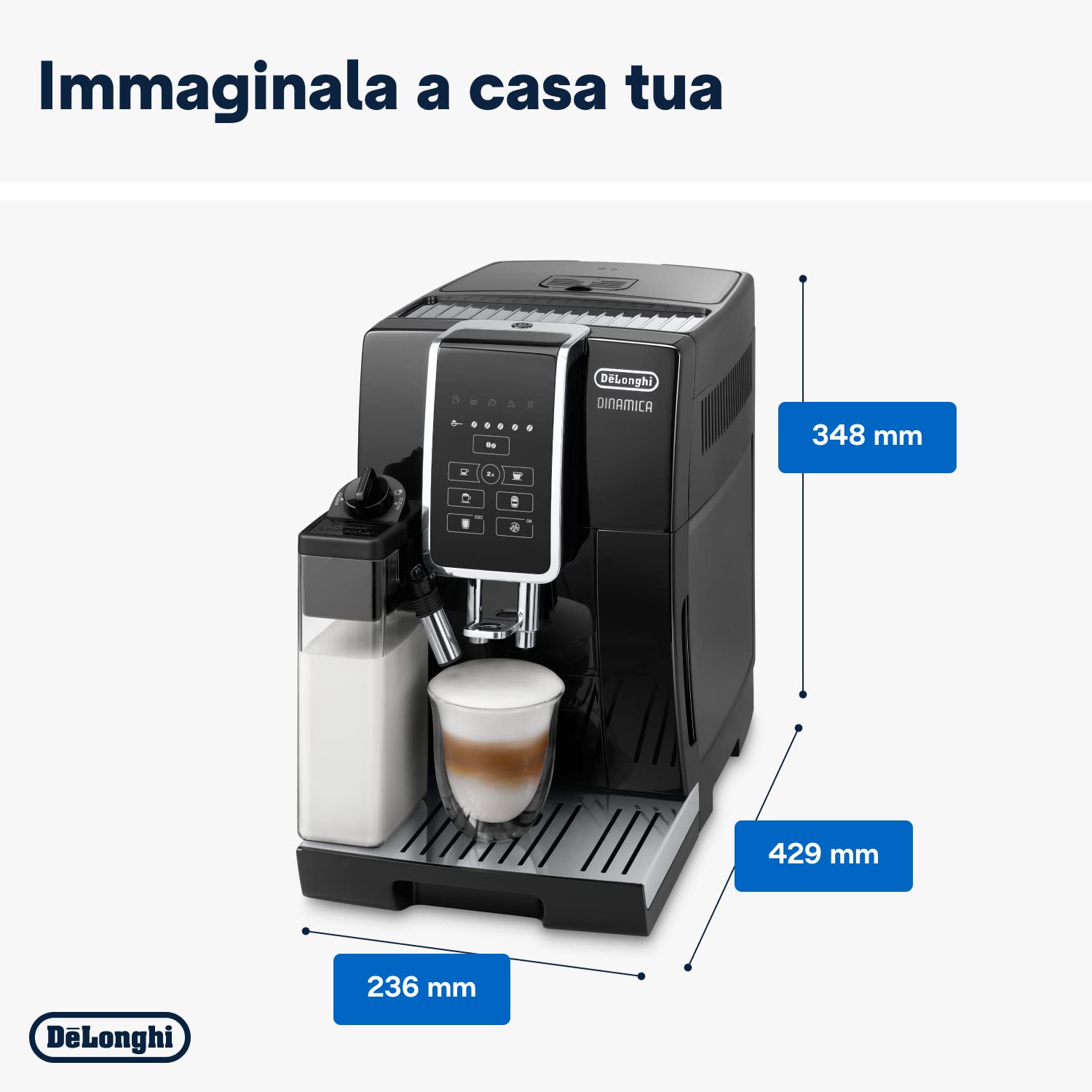 DeLonghi DINAMICA ECAM350.55.B: 24+ Function Fully Auto Coffee Machine for Espresso, Americano, Cappuccino, Latte, Macchiato