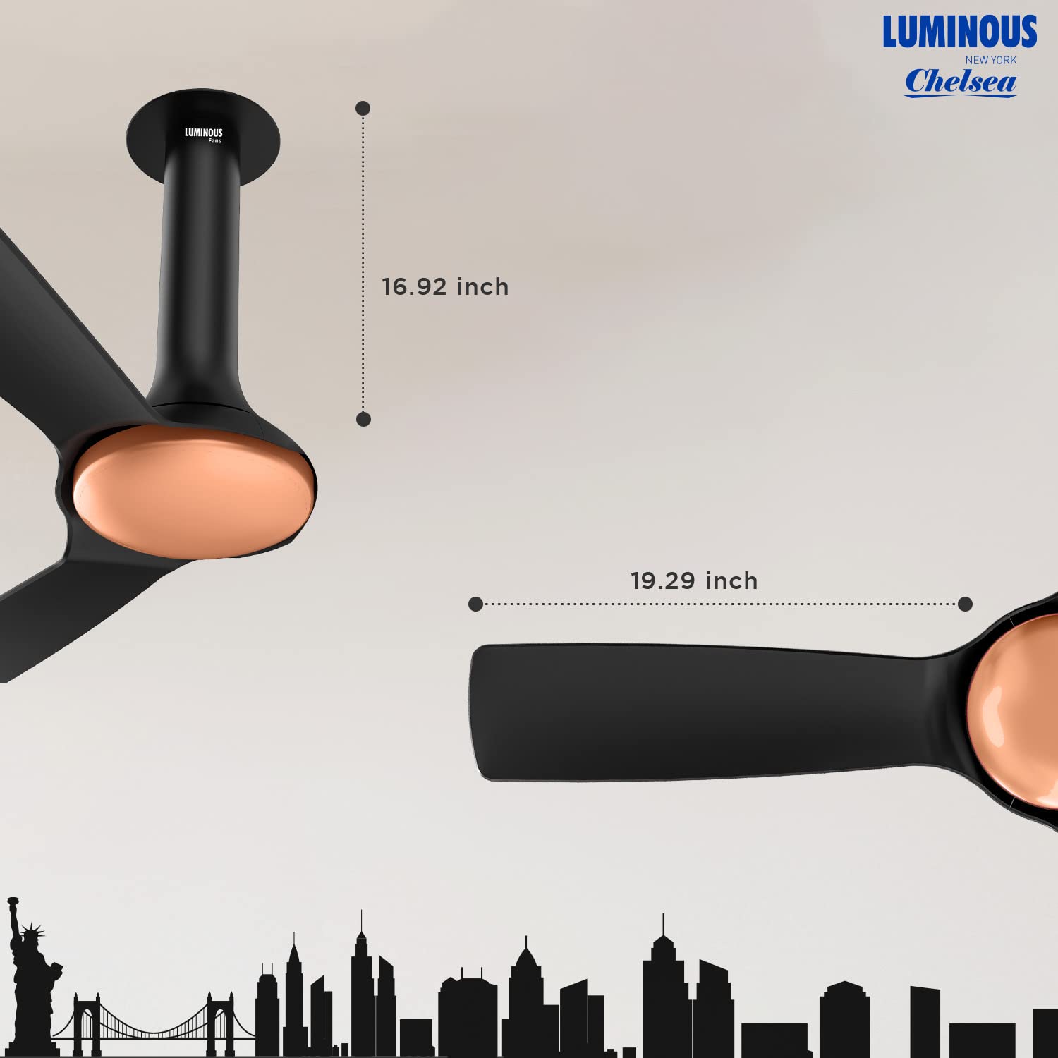 லுமினஸ் நியூயார்க் செல்சியா 1200MM சீலிங் ஃபேன் மெர்க் பிளாக் காப்பர்