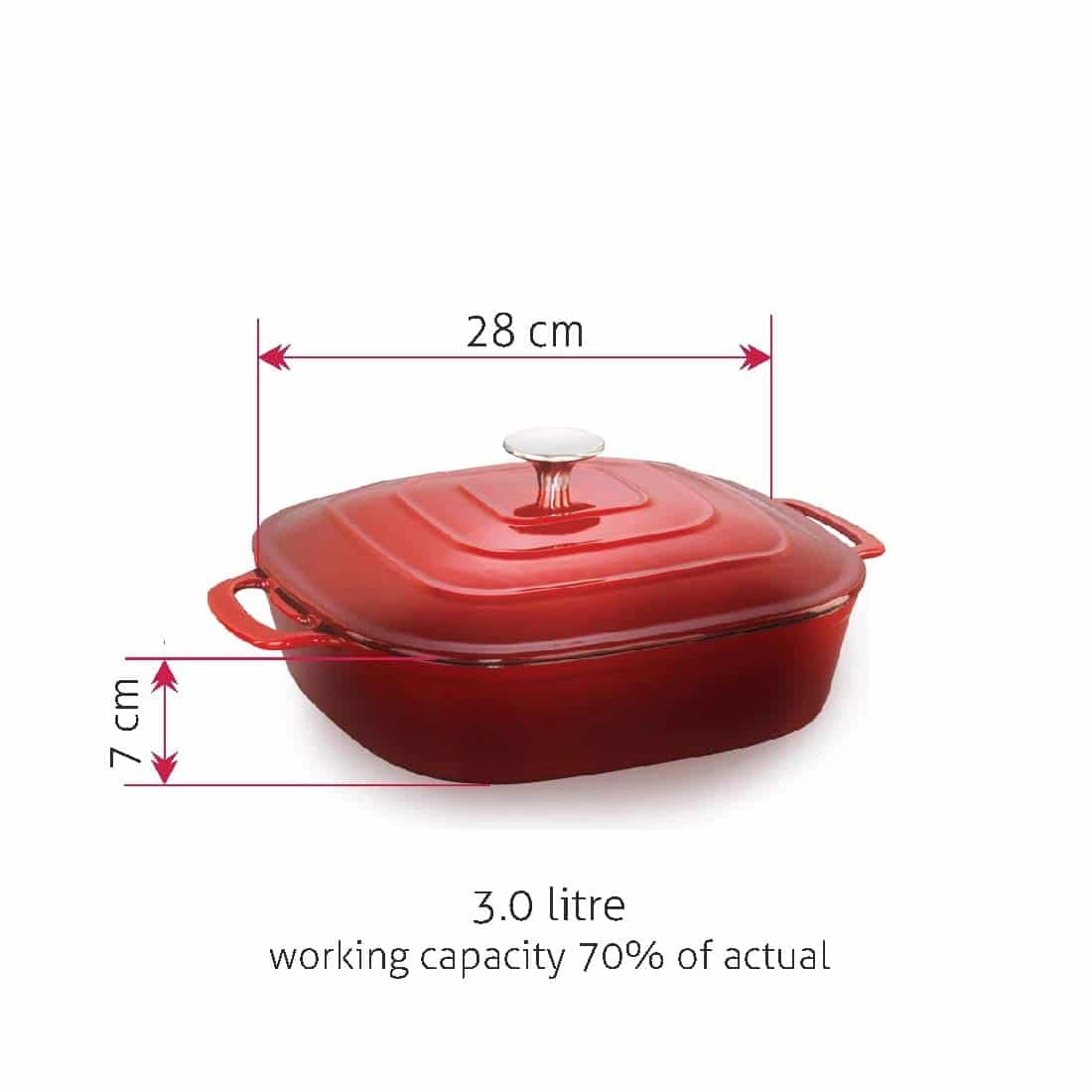 Alda Square Casserole Enameled Cast Iron - 28cm, Red